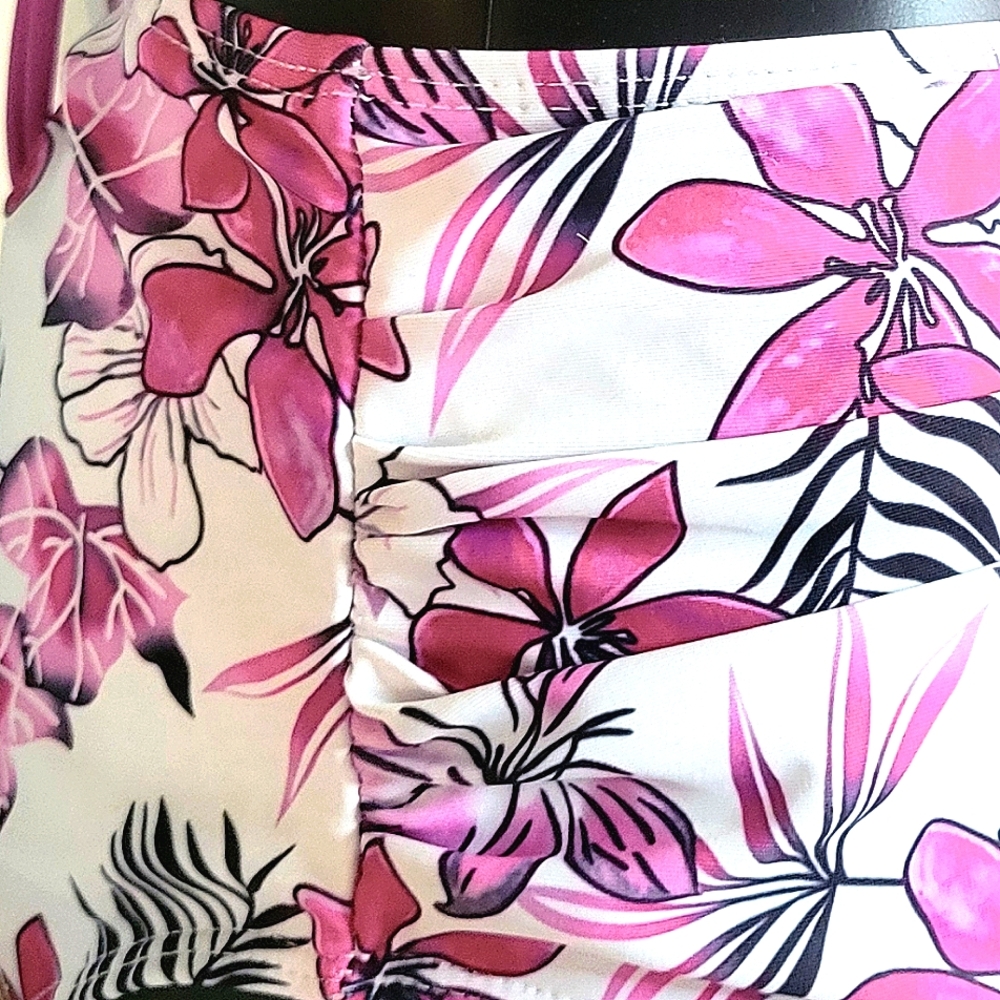 Pink Floral Bikini Set Swim Suit High Waist Ruched Design - Picture 7 of 11